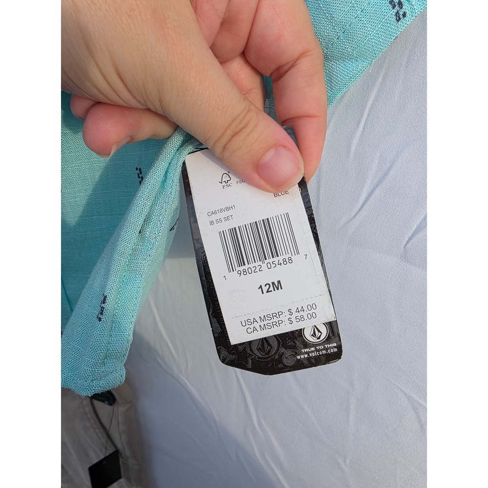 Volcom Toddler Boys 2-Piece Set Aqua Button Down Shirt and Khaki Shorts NEW - Picture 13 of 13